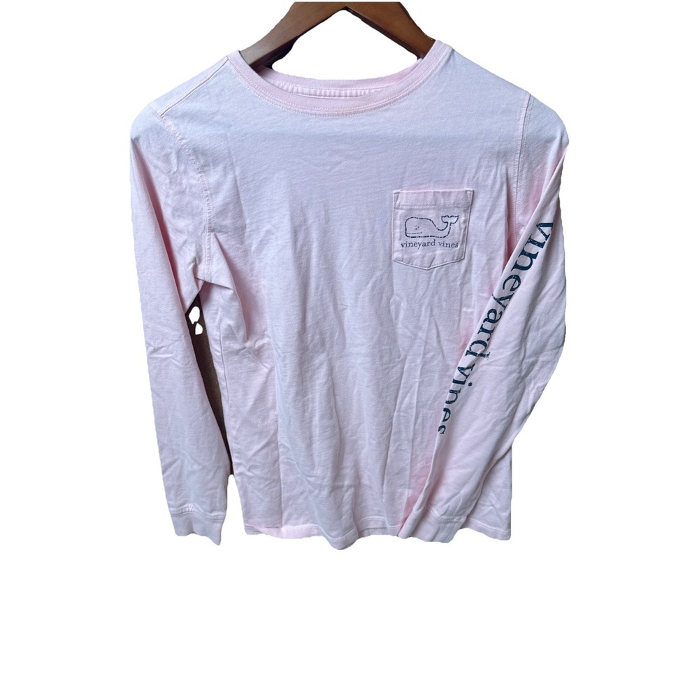 Vineyard Vines Long Sleeve Vintage Whale Print Top‎ XXS Flamingo Pink Distressed